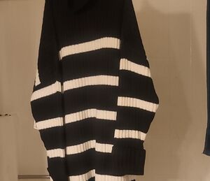 Sonoma Black and White Striped Turtleneck Sweater Dress